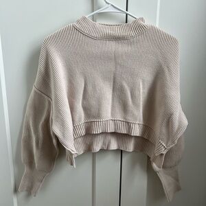 Free People Easy Street Cropped Cotton Ribbed Sweater Crewneck Sweater Top XS